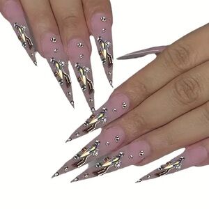 Women’s Stiletto Light Pink Rhinestones Formal Elegant Press On Nails